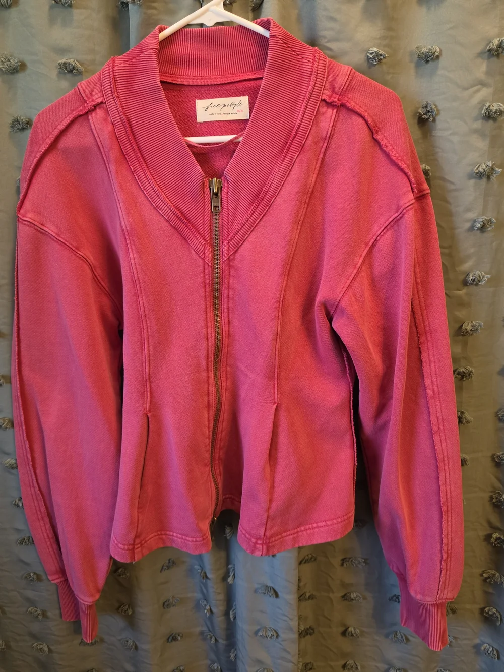 Free People Fuchsia Zip-Up Bomber Jacket